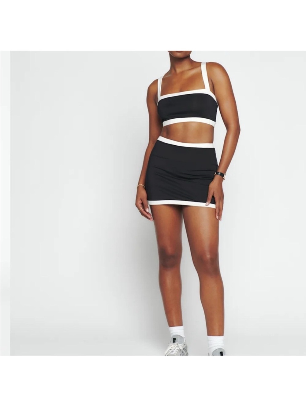Reformation Black and White Two-Piece Crop Top & Mini Skirt Set